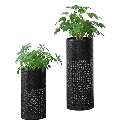Image de [en.casa] Ensemble de 2 Supports Plantes Lot Pots Fleur Set Cache Pot Bacs à Fleurs Vases Métal Tailles Différentes Noir