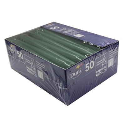 Image de Duni Lot de 50 bougies en vert foncé 250 x 22 mm Durée combustion 7 heures