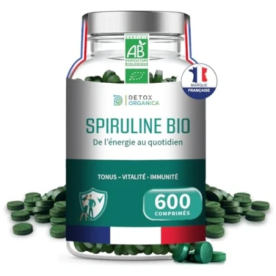 Image de Spiruline BIO 3000mg par jour 600 Comprimés Complément Alimentaire Riche en Protéines, Antioxydants, Fer et Phycocyanine 100% Agriculture Biologique Controlée De l&#039;Énergie au Quotidien!