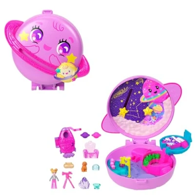 Image de Polly Pocket Coffret Exploration spatiale, jouet de voyage avec 1 mini figurine, un chiot et des accessoires thématiques, JCB18