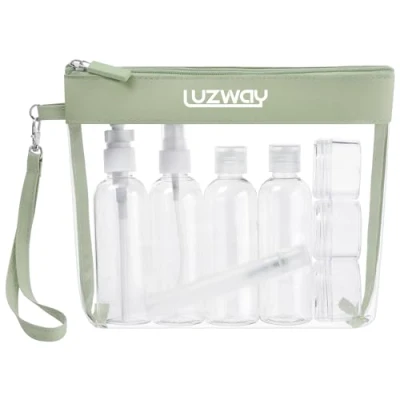 Image de Trousse de Toilette Transparente + 8 Bouteilles Vide Voyage pour Liquides(Max.100ml), LUZWAY Kit l’Avion,Set dans Bagages à Main, Sac Cosmétiques Hommes et Femmes