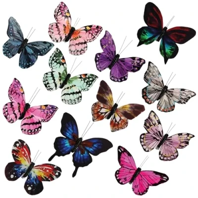 Image de com four® 12x Papillons pour la décoration Papillon avec Clip de Fixation colorés Table d&#039;automne à serrer (12 pièces 12 cm)