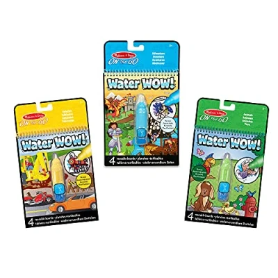 Image de Melissa &amp; Doug Water Wow! Lot de 3 Blocs d&#039;activités Coloriage à révélation l&#039;eau réutilisable Ferme, Safari et Animaux, l&#039;eau, Cadeau pour garçon ou fille 4 5 6 7 ans