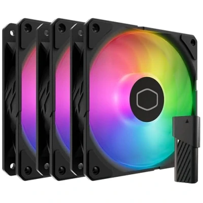 Image de Cooler Master SickleFlow Edge 120 ARGB Kit de 3 ventilateurs 3x 120mm (690 2500 RPM, PWM), Haut Flux d&#039;air (70.7 CFM) &amp; Pression statique (3.61mmH2O), Gen 2, Contrôleur LED, 32.8 dBA max Noir