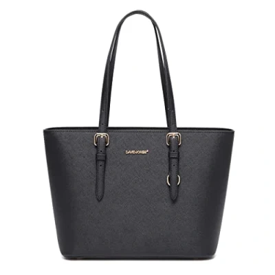 Image de David Jones Sac à Main Shopping Femme Cabas Fourre Tout Porté Epaule Cuir PU Anse Longue Shopper Capacité Taille Moyenne Ville Elégant Noir