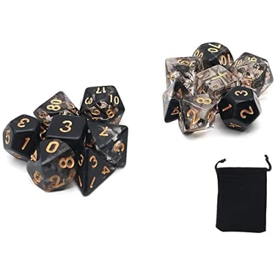 Image de DollaTek dés polyédriques Transparents Set Jeux de Table 2 x 7 (14 pièces) Die série D20 D12 D10 D8 D6 D4 DND RPG MTG Double Couleurs One Piece(Noir)