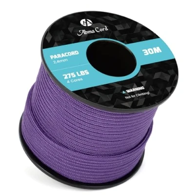 Image de Abma Cord 30M Paracorde 275 Corde en Nylon 2,4 mm 4 Brins de Survie, Extérieure, Tout Usage Max. 125kg (275lbs) Violet