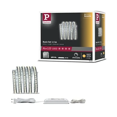 Image de Paulmann 70585 Function MaxLED 1000 Kit de base LED bande 1,5m, 2700K blanc chaud, 20W, 230/24V, 60VA, Argent