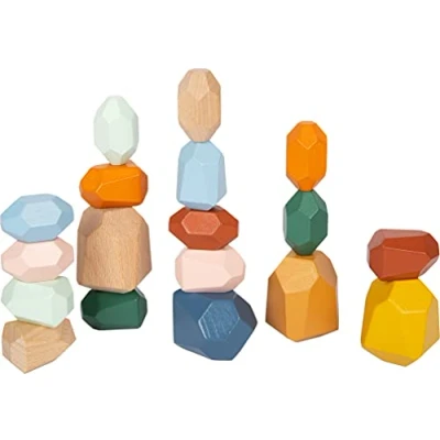 Image de Small Foot Blocs d&#039;équilibre en Bois Safari, Couleurs Tendances, Forme la motricité Fine, à partir de 3 Ans, Art.12226, 18 Pierres Jeu, Jouet Montessori pour Enfants, dès, 12226, Multicolored