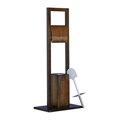 Image de Relaxdays 10020930 Ensemble Toilettes Porte Brosse WC Sur Pied Distributeur de Papier SDB Bambou 82x36x21cm, Marron, HLP 82 x 36 21 cm