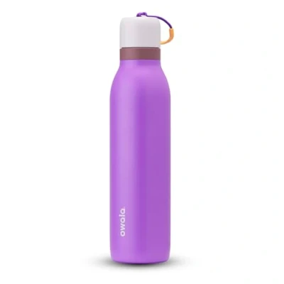 Image de Owala FreeSip Bouteille d&#039;eau isotherme en acier inoxydable avec paille pour le sport et les voyages, sans BPA, 710 ml, violet/violet (California Grapevine)