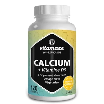 Image de Calcium Vitamine D3 Haute Dose Complexe Optimal pour la Santé des Os et Muscles 600mg de Carbonate + 400 UI Cholécalciférol par Jour 120 Comprimés Végétariens 2 Mois