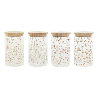 Image de Bocal DKD HOME DECOR Lot de 4 en bambou et verre Borosilicate 1L 10x10x17 cm Multicolore