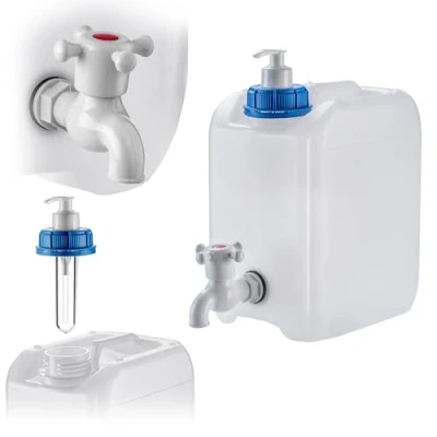 Image de KADAX bidon d&#039;eau avec robinet de vidange, réservoir bec d&#039;eau, intégré et distributeur savon, camping (5 litres)