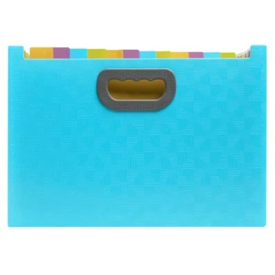 Image de Exacompta Réf. 55199E 1 Trieur valisette extensible ouvert avec poignées Pop&#039;Nco couverture en PP recyclé intérieur 24 compartiments dim 33x23,5x25 cm couleur cyan