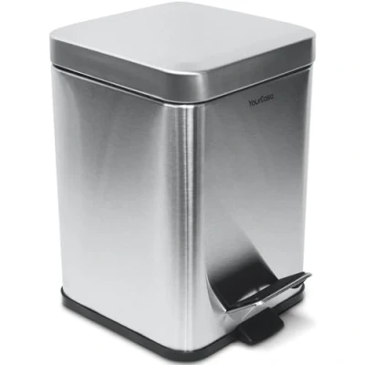 Image de YourCasa poubelle salle bain angulaire [5L] design élégant en acier inoxydable Mini Poubelles de avec couvercle toilette WC (Argent)