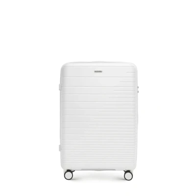 Image de WITTCHEN FUERTA Line Grande Valise Bagage Rigide Extensible Bagages en polypropylène à Rayures Brillantes 4 Roues Doubles Poignée télescopique Serrure TSA Taille L Blanc cassé