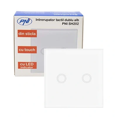 Image de Interrupteur à double touche Verre PNI SH202, blanc avec indicateur LED
