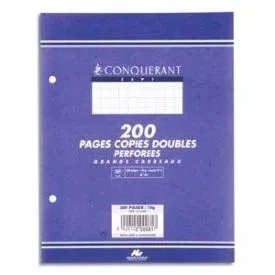 Image de Conquérant Copies Doubles perforées A4 200 pages 70 g grands carreaux seyès