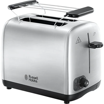 Image de Russell Hobbs Grille Pain [Pour 2 Tranches] Adventure Acier Inox (2 Fentes extra larges,6 Niveaux de Brunissage rapide,Surélévation &amp; contrôle, Décongèle,Réchauffe viennoiserie, 850W) Toaster 24080 56