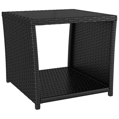 Image de vidaXL Table à thé dessus en verre Noir Résine tressée trempé 319560