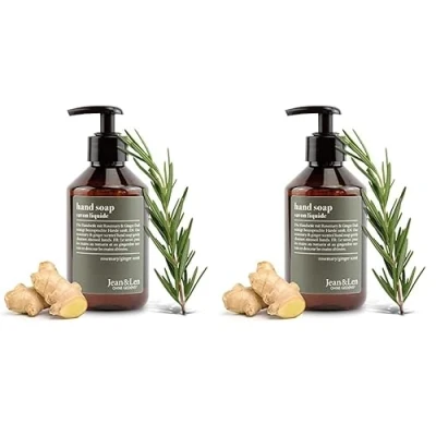 Image de Jean &amp; Len savon pour les Mains au Romarin Gingembre, nettoie mains, idéal un usage quotidien, liquide en bouteille rechargeable, sans parabens, silicones et microplastiques, 250 ml
