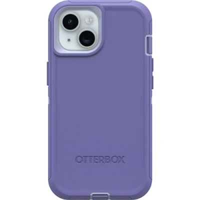 Image de OtterBox Coque Defender Series pour iPhone 15, 14 et 13 Mountain Majesty (Violet), sans écran, Robuste Durable, avec Protection des Ports, Comprend Une béquille à Clip