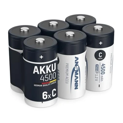 Image de ANSMANN Piles Rechargeables C NiMH 4500 mAh 1,2V (Lot de 4) HR14 à Haute capacité &amp; Faible autodécharge Accumulateurs pour Lampe Poche, Article modélisme, Flash d&#039;appareil Photo, etc.