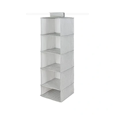 Image de Compactor Rangement Suspendu pour Chaussures et vêtements, 5 Compartiments, Fermeture Velcro, supporte jusqu&#039;à 6 kg, Gris/Blanc, Gamme Boston, 30 x H105 cm, RAN10166