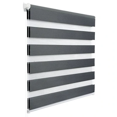 Image de WOLTU Store Enrouleur Jour Nuit sans Perçage, Zébré en Double Tissu, Rideau Translucide et Occultant, Protection de la Vie Privée, Montage Facile avec Clips, 110l x 150L cm, Gris Foncé