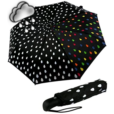 Image de iX brella Parapluie en fibre de verre avec impression mouillée automatique Changement couleur lorsqu&#039;il est mouillé Paintdrops, Raindrops, Taschenschirm Auf Zu Automatik
