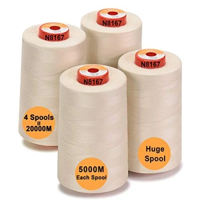 Image de New brothread 28 Options 4 Grand Cône de 5000M Tout Usage Fil à Coudre en Polyester 40S/2 (Tex27) pour la Couture, Le matelasser, Patchwork, surjeter Cream