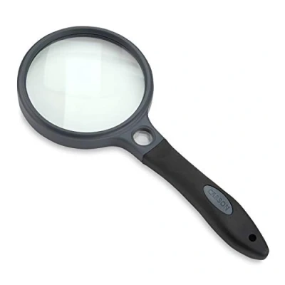 Image de Carson SureGrip loupe à main avec poignée douce en caoutchouc, grossissement de 2x, et petite lentille incorporée, 11,5x (SG 10)