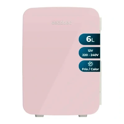 Image de Cecotec Mini Frigo Bolero MiniColing 6L Bahamas Pink. Capacité 6 L, Fonctionnement 12 220 V, Compatible avec Caravanes, Fonction Chaud et Froid, Température Réglable de 5 ºC à 65
