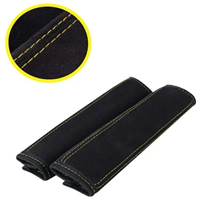 Image de L&amp;P Car Design GmbH A135 1 Lot de 2 protège ceintures en microfibre avec coutures jaunes Noir