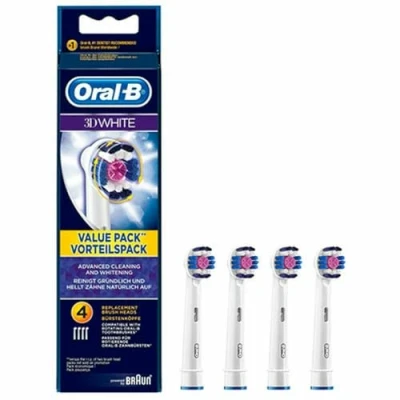 Image de Oral B Blanc 3D Brosses à Dents, 4 Pièces, Original Brosse À Dents Électrique Recharges avec Technologie CleanMaximiser,