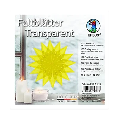 Image de Ursus 2506112 Lot de 100 feuilles papier transparent jaune 14 x cm 42 g/m² pour plier des figurines transparentes scintillantes