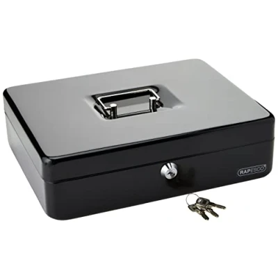 Image de Rapesco SB0012B1 Caisse à Monnaie et Billets en Acier avec 5 Compartiments 30 cm, Noir