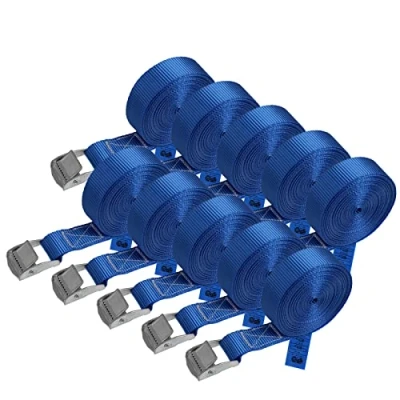 Image de Sangle à griffe d&#039;arrimage de fixation bleu 1m 2,5m 4m 6m charge maximale 250 kg DIN EN 12195 2, 10 pièces 2.5 cm x 6 m