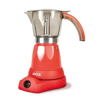 Image de Jocca Cafetière Électrique Italienne 6 Tasses Pichet Sans Fil Base Rotation à 360 Carafe avec Poignée Froide Arrêt Automatique Maintien la Chaleur Rouge