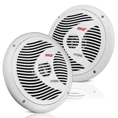 Image de Paire d&#039;enceintes / baffles Pyle 6.5&quot; (16.5 cm) étanches avec une puissance de 150 Watts. Idéal pour bateau, scooter mer etc. Blanc.