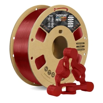 Image de OVERTURE PETG Filament 1.75mm, Bobine de 1kg(2,2lbs), Précision dimensionnelle +/ 0,02 mm (Rouge Transparent)