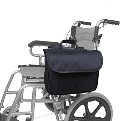 Image de sac latéral pour fauteuil roulant en tissu Oxford avec poignée robuste roulant, grande capacité, de rangement déambulateur (Noir)
