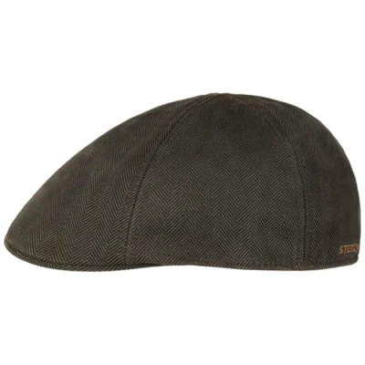 Image de Stetson Herringbone Duck Flatcap Schirmmütze Schiebermütze Herren mit Schirm, Futter Herbst Winter M (56 57 cm) braun oliv