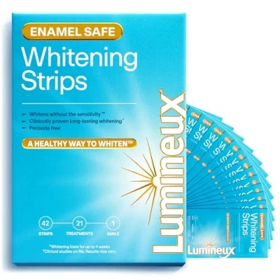 Image de Lumineux Bandes Blanchiment Dentaire 21 Traitements Sans Peroxyde Préserve L&#039;émail Pour des Dents Plus Blanches Sensibilité Formulé par Dentistes Non Toxique