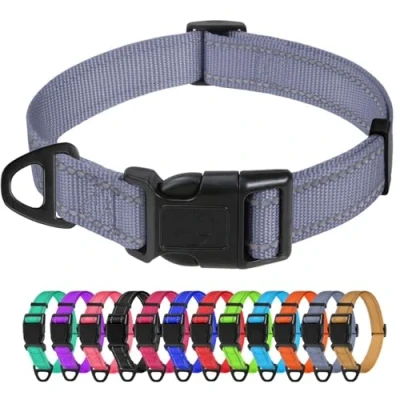 Image de TagME Collier pour Chien, en Nylon Réfléchissant Réglable Classique Convient Grands Chiens, Gris, 2.5cm Largeur