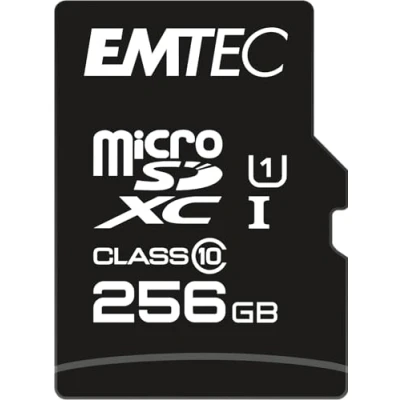 Image de EMTEC ECMSDM256GXC10GP Carte microSD Classe 10 Gamme Elite Gold UHS I U1 avec Adaptateur Performance Vitesse de Lecture jusqu&#039;à 90MB/s Noir/Or 256GB