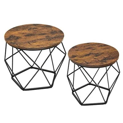 Image de VASAGLE Table Basse Ronde, Lot de 2, d’Appoint, Bout Canapé, Style Moderne, Plateau Amovible, Cadre en Acier, pour Salon, Marron Rustique et Noir LCT041K01