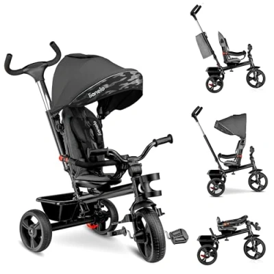 Image de LIONELO Haari Tricycle bébé évolutif jusqu&#039;à 25 kg, vélo de Marche pour Les Enfants Plus âgés, siège réversible, Grand Panier Sac, Porte gobelet, Roue Libre
