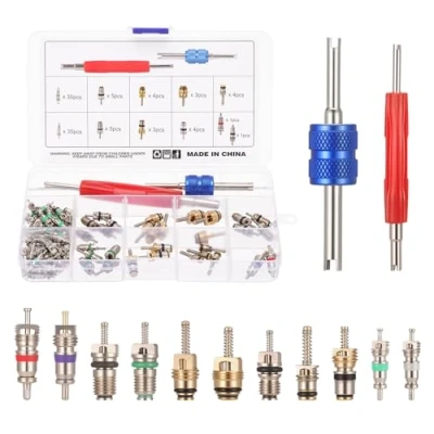Image de HSEAMALL 102 PCS A/C Valve Noyau R12 R134a Automobile Climatisation Réfrigération Tire Tige Cœurs Remover Outil Assortiment Kit